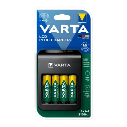 Cargador Varta LCD Plug USB con 4 pilas Ni-MH AA 2100 mAh