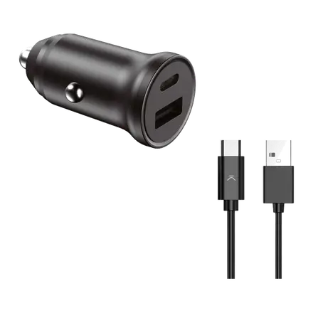 Cargador de mechero 12V/24V Ksix 20 W, Carga rápida, Power Delivery y Quick Charge 3.0, Multipuerto USB cable 1m