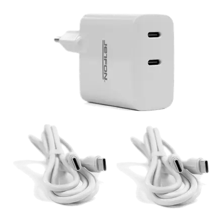 Cargador doble toma USB-C 45W + 2 cables doble USB-C